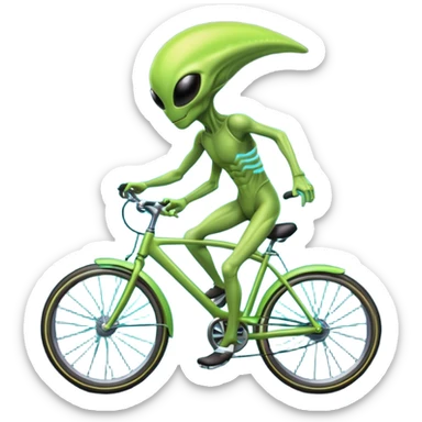 energy alien riding a bicycle, glowing light body, floating energy trails, non-physical alien form interacting with bike, fantasy sci-fi vibe, 3D cartoon, mobile game icon style, clean background, no text, no watermark
 sticker