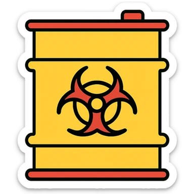 Add a bright radioactive green glow around the toxic barrel. Keep the background transparent. sticker