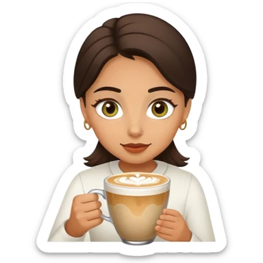 A girl with olive eyes enjoying her latte sticker