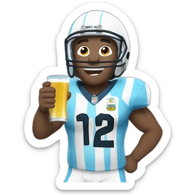 man in argentina football uniform standing up cheering and drinking mate sticker