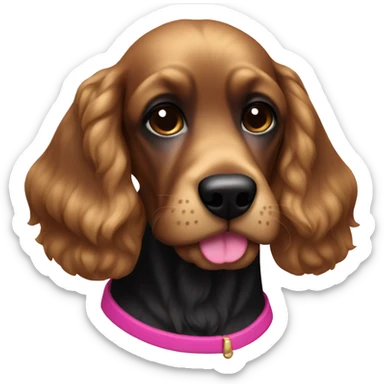 A black 2nd generation cocker with straight hair and a pink collar  sticker