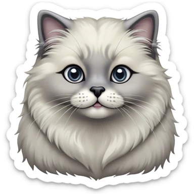 Cinematic Adorable Fluffy Grey Seal Ragdoll Cat Portrait Emoji, Head tilted cutely with big, sparkling eyes, soft grey fur with darker seal points on the ears, face, and paws, Simplified yet irresistibly adorable features, highly detailed, glowing with a soft, warm glow, high shine, affectionate and playful, stylized with a touch of whimsy, bright and endearing, soft glowing outline, capturing the essence of a curious and loving kitten, so cute it feels like it could leap out of the screen and snuggle up for a cuddle! sticker