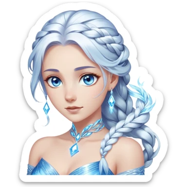 Cinematic Stunning Elsa Portrait Emoji, Ice-blue gown shimmering, platinum hair flowing in a graceful braid, piercing blue eyes glowing with icy magic, an aura of regal power and breathtaking beauty, frozen elegance at its finest! sticker
