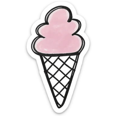 hand drawn outlined icon of a pink ice cream cone, no fill, thick lines sticker