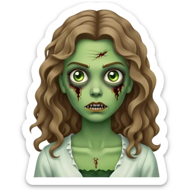 ícone de perfil de uma mulher de cabelos ondulados loiro escuro de frente com fundo branco zumbi verde sticker