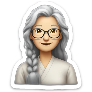 Chinese senior lady wear glasses is long hair like grey hair sticker