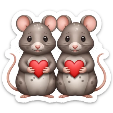 two fat little rats holding hearts one grey with white spots the other warm brown sticker