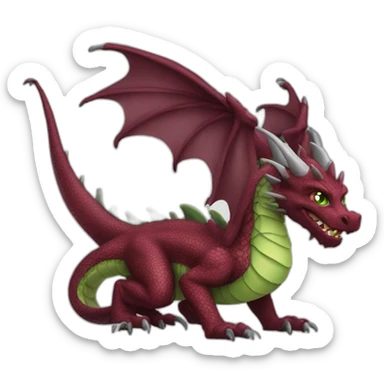 Burgundy dragon with green eyes grey claws sticker