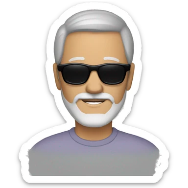 63 year old man with short dark hair and salt and pepper beard and black sunglasses sticker