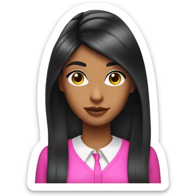 Tanned woman with long black hair dressed in Y2K preppy hair, makeup, and neon attire sticker