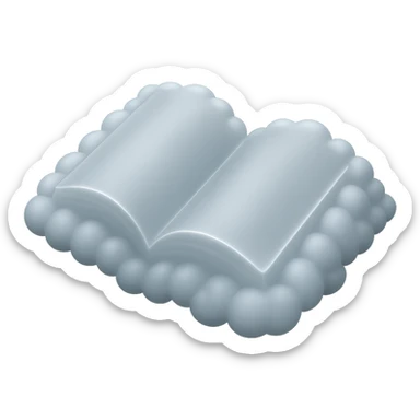 top view of a thick open book made entirely of small, very bright white fluffy convex clouds, matte glass style, no background sticker