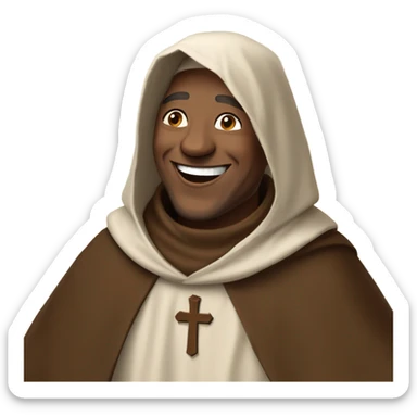 a Franciscan friar, dressed in traditional Franciscan clothing, smiling, laughing. sticker