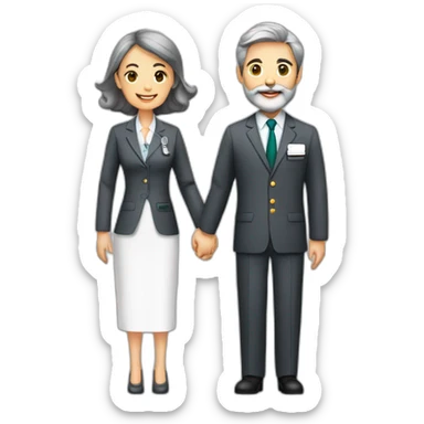 husband classy caucasian 55 dark gray hair trimmed beard executive suit holding bible, with wife asian age 55 dark hair nurse uniform, no children sticker
