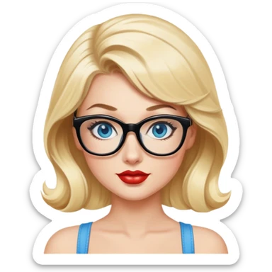 Pretty blonde pinup, with blue eyes, black glasses sticker