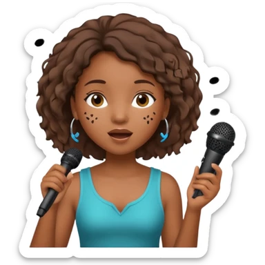 African American girl singing with microphone in her hand Abe music notes everywhere floating around sticker