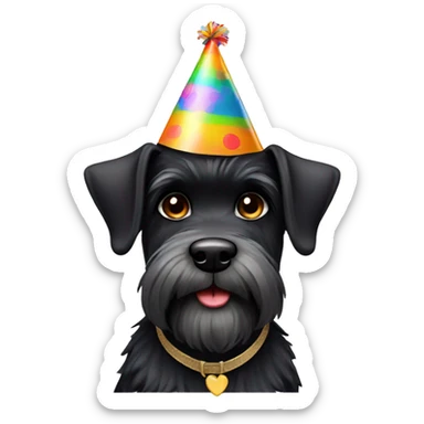 All black schnauzer with birthday hat sticker