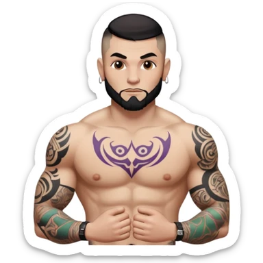 tattoo man, white skintone, more highlight the tattoo, body builder, heavy tatto on fully chest, more tattoos on the body, more visible tattoo, big tattoos. sticker