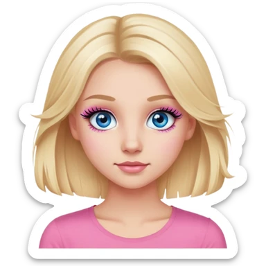Cute blonde girl with fake lashes and blue eyes wearing pink top  sticker