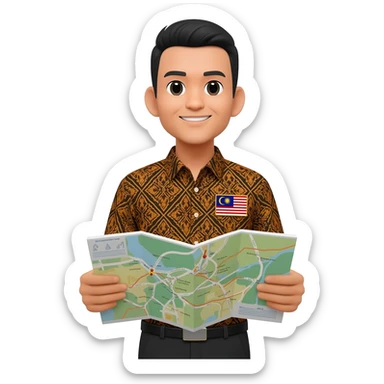 Male Malaysian Tourist Guide with Badge, Batik Clothes & hold a Map sticker
