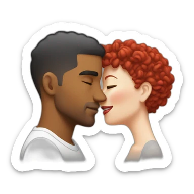 Brown man with a hair cut fade kissing a White woman with red curly hair sticker