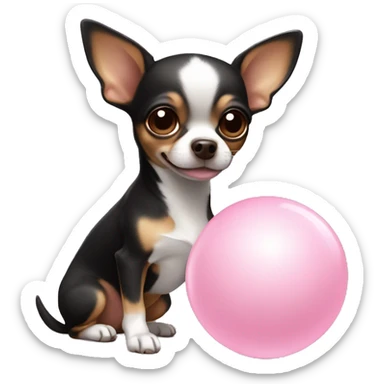 Black and brown chihuahua playing with light pink ball sticker