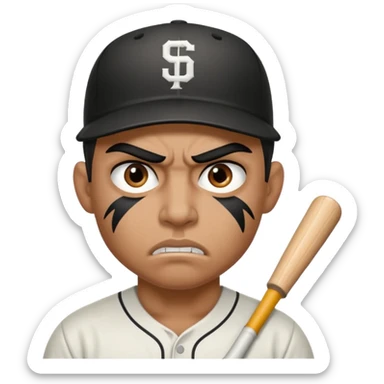 Eye black wearing tough Latino baseball player not flexing his muscle with an angry face  sticker