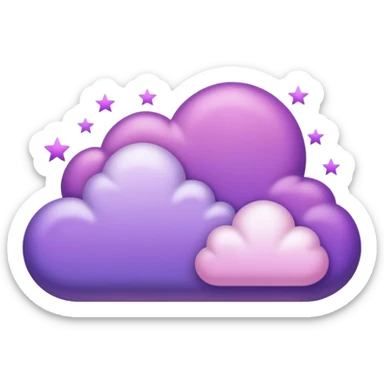 I want a purple cloud that's not like this one ☁️ but has a realistic shape without changing its appearance. The cloud should have a slightly white shaded part and should be starry but still purple/pink. No face or other color. sticker
