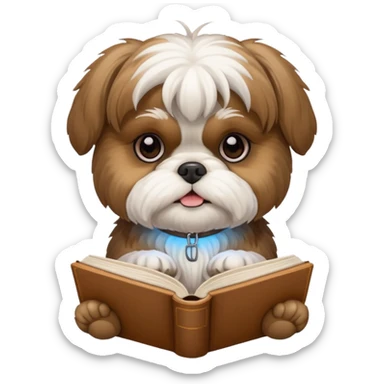 Shih tzu reading a book sticker