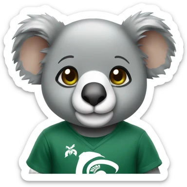 A cute koala wearing a green and white Michigan State University shirt sticker