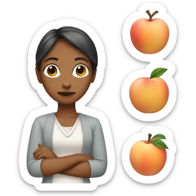 A girl with hands with a peach sign sticker