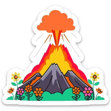 Fkowers coming out of volcano sticker