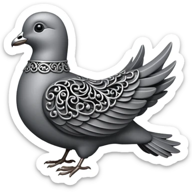 Black and silver filigree dove, 3D, extremely detailed design should face to the right side sticker