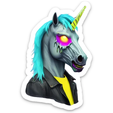 .Zombie_ Vaporwave black holographic oilslick zombie unicorn yellow caution tape sticker