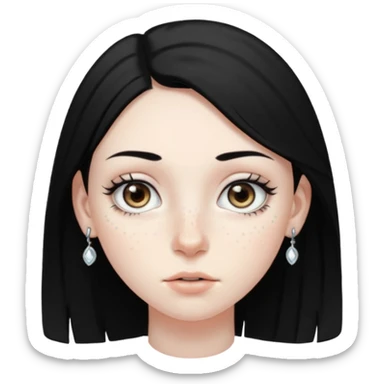Girl with grey eyes medium black hair pale skin freckles and two nostril piercings  sticker