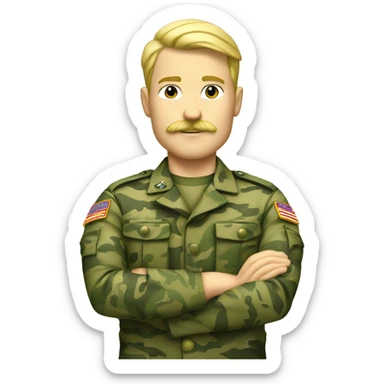 Blonde man with mustache in green camo military uniform  sticker