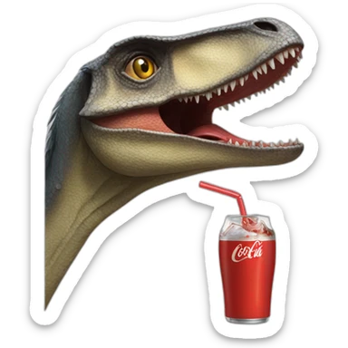 A velociraptor that drinks Coke sticker
