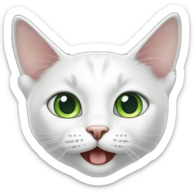 A skinny white cat with green eyes looking confused and meowing sticker