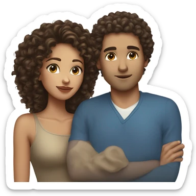 Light skinned woman with curly hair and white man with blue eyes and dark brown hair kissing  sticker