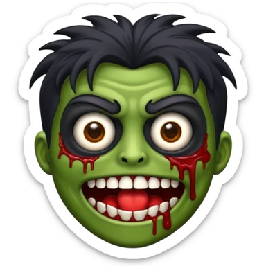 crie um emoji de zumbi de cabelo preto bagunçado sticker