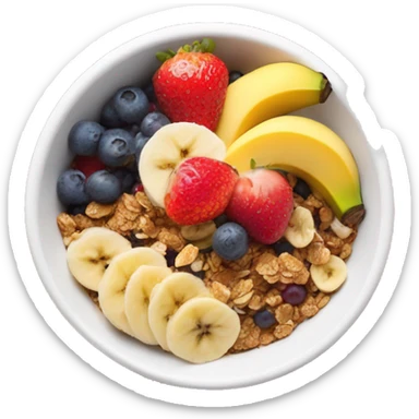 Açai bowl with granola sliced banana strawberry mango on top sticker