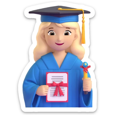 successful graduate student, cap and gown, holding diploma, cheerful sticker