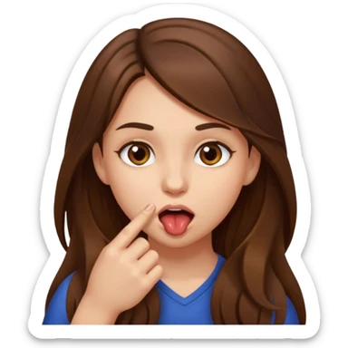Emoji Fille cheveux long et brun yeux brun avec un doigt dans la bouche comme le truc baka sticker
