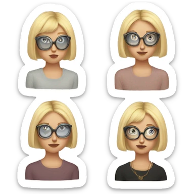 Blonde Bob cut hair weird Karen with circular glasses and tarot cards sticker