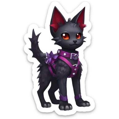 cool edgy cute pretty black punk red Purple ethereal fantasy nargacuga-bat-cat-Fakemon spiked collar harness full body sticker