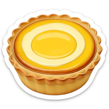 Hong Kong egg tart with yellow custard filling, simplified emoji style with bold outlines and bright colors, cartoon style Dan Ta pastry sticker