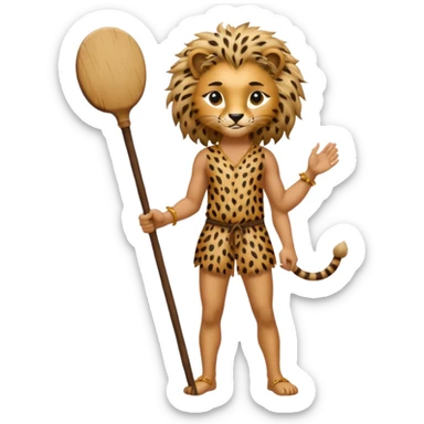 Give me a human who has hunch back and wearing cheetah print lot of hair on his body show full body and has a stick in his hand sticker