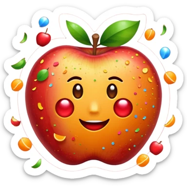 Una manzana roja con naranja con rayos que explotan y llena de confeti  sticker