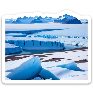 Cinematic Realistic Tundra with Glaciers Emoji in a wooden frame, Vast and frozen, with endless expanses of snow-covered ground interrupted by massive glaciers creeping across the landscape. Jagged ice formations rise in the distance, their icy blue tones contrasting with the pale, frosty sky above. Sparse grasses and hardy shrubs cling to the frozen earth, fighting against the relentless cold. The light reflects off the snow and glaciers, casting a soft glow across the desolate yet majestic terrain. Soft glowing outline, capturing the essence of a serene, stark wilderness where glaciers dominate and life endures in the harshest conditions. sticker