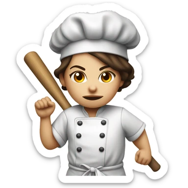 angry brunette chef in chef hat holding a baseball bat ready to swing sticker
