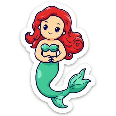 Ariel mermaid princess with red hair and green tail sticker
